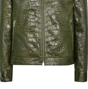 Chaqueta de Cuero PU con Estampado de Cocodrilo Verde para Hombre, Cuello Camisero, Cierre de Cremallera Frontal, Estilo Motero, Corte Ajustado para Otoño - Product Image 5