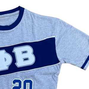 เสื้อยืดเซต้า ฟิ เบต้าสีเทาพรีเมี่ยม ปักตัวอักษรกรีกสีน้ำเงิน เสื้อยืดผู้หญิงทรงสปอร์ตสวมใส่สบาย - Product Image 5