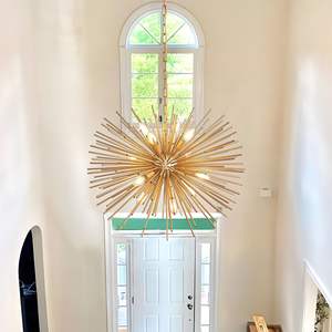 Mid-Century Modern 12-Light Starburst <b>Chandelier</b> 29\" Gold <b>Sputnik</b> Pendant Light Fixture for Living Room Dining Room Foyer-Bulb - Product Image 4