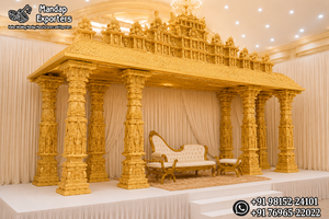 Mandapam Dorado de Lujo para Bodas Tamiles, Elegante Decoración de Templo Manavarai para Bodas del Sur de la India - Product Image 2