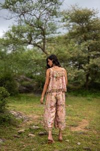 Blue Floral Print V-Neck Cap Sleeve A-Line Midi <b>Dress</b> Casual <b>Summer</b> Woven Women's <b>Loose</b> Fit Breathable Tiered Hem - Product Image 4