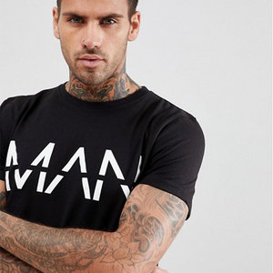 Men's Black Short Sleeve <b>T</b>-<b>Shirt</b> With <b>White</b> Letter Print Slim Fit Casual O-Neck Jersey Cotton Top - Product Image 2