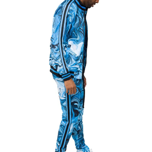Survêtement bleu marbré pour homme, imprimé par sublimation sur toute la longueur, coupe classique, style streetwear, respirant, en polyester, pour le printemps - Product Image 3