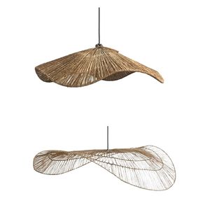 Abat-jour en bambou à bordure profilée pour luminaires de plafond, abat-jour en jute pour salons avec lampes en rotin - Product Image 4
