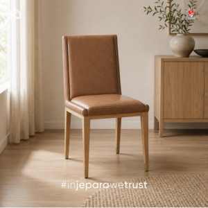 Wholesale Modern <b>Teak</b> Dining <b>Chair</b> with PU Leather Upholstery for Cafe Restaurant Hotel Villa in Indonesia - Product Image 1