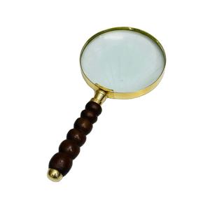 4'' Handheld Magnifying Glass with Beaded Wooden Handle & Brass Frame | Optical Glass <b>Reading</b> and Inspection <b>Magnifier</b> - Product Image 1