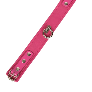 Collier ras du cou en cuir PU rose avec chaîne à maillons, boucle métallique et clous – Accessoire de mode pour soirée - Product Image 5