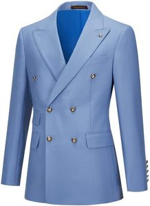 Men Blue Double Breasted <b>Wool</b> Blend Suit Slim Fit Business Formal Wear Notched Collar Anti-Wrinkle <b>Pants</b> Set - Product Image 6