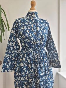 Vestido floral verde de longitud media de algodón puro, elegante, cómodo, estampado de bloques indios, botón informal transpirable para ropa de día de verano - Product Image 3