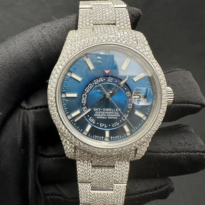 Montre-bracelet mécanique de luxe unisexe avec cadran bleu, sous-cadran GMT, affichage de la date, entièrement sertie de diamants Moissanite, style Hip Hop - Product Image 1