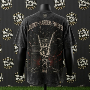 I Love Metal Skull Print Men's Cotton T-Shirt Flare Sleeve O-Neck <b>Punk</b> Style Oversized Fit Long Sporty - Product Image 3