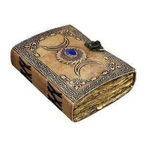 Vintage 7x5 Charcoal Leather Hardcover Journal A5 Notebook Deckle Edge <b>School</b> Use Wiccan Spell <b>Book</b> Featuring Third Eye Gift - Product Image 5