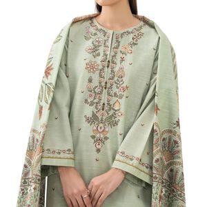 Shalwar Kameez Bordado Verde Menta para Mujer, Viscosa Suave y Transpirable, Costuras Finas, Conjunto de 3 Piezas - Product Image 4