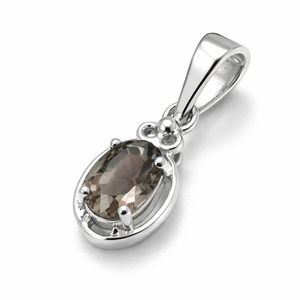 จี้เงินแท้ 925 ประดับควอตซ์สโมคกี้ธรรมชาติ ดีไซน์มินิมอลสำหรับงานแต่งงาน ชุบโรเดียม พลอยสีน้ำตาล - Product Image 3