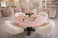 Plateau de table basse rond en quartz rose, meuble en pierre naturelle, plateau en pierre précieuse rose, décoration d'intérieur de luxe