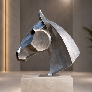 Sculpture abstraite de tête de cheval en métal, buste de cheval en acier inoxydable, décoration de jardin moderne, statue d'art équestre pour la maison et l'hôtel - Product Image 3