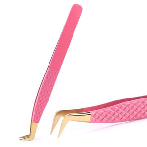 Pinzas para pestañas de acero inoxidable con baño de color rosa personalizado, curvadas, antiestáticas, herramientas de maquillaje para profesionales. - Product Image 4
