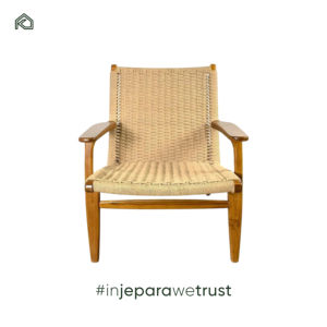 Fauteuil de détente moderne en teck massif, durable, une place, pour balcon et salon, avec tressage en corde, pour usage domestique - Seira - Product Image 6