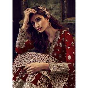 2021 vente chaude pakistanais indien Designer Salwar Kameez Palazzo costume complet cousu droit lourd travaillé Viscose soie rayonne - Product Image 5