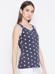 Débardeur sans manches pour femme, imprimé étoiles, avec poche drapeau, col rond, tricoté, décontracté - Product Image 6