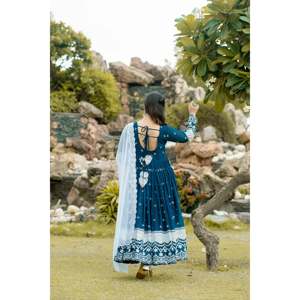 Vestido de fiesta talla XS Anarkali con hilo y bordado de secuencia - Product Image 4