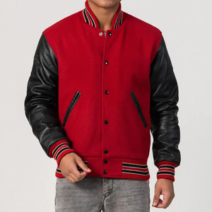<b>Men's</b> Casual <b>Varsity</b> Baseball <b>Jacket</b> Lightweight Slim <b>Bomber</b> with Breathable Leather Sleeves and Stand Collar Letterman Style - Product Image 3