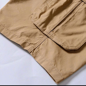 Men's Khaki Cargo Shorts Mid Waist Button Fly Solid Color Casual Bermuda Style With Multiple Pockets Canvas Fabric - Product Image 5