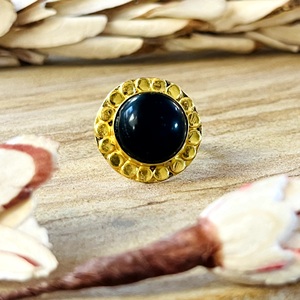 Latest Design Onyx <b>Ring</b> Tribal Brass <b>Rings</b> Women 18k Gold Plated Floral <b>Statement</b> Band Boho Geometric Design Wholesale/OEM/ODM - Product Image 1