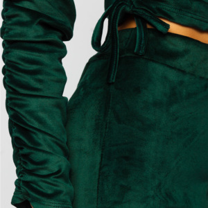 Ensemble de survêtement en velours vert pour femme, haut court à col roulé et manches longues, pantalon long jusqu'aux chevilles, imprimé 'Be Kind', tenue décontractée pour l'automne - Product Image 5