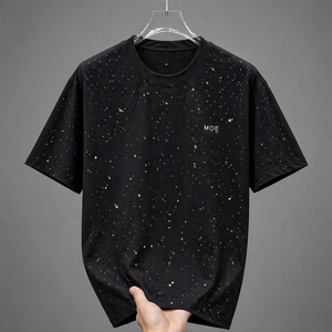 T-shirts personnalisés pour hommes en gros, T-shirts décontractés à strass thermocollés, dégradé de couleurs, manches courtes, tendance été, respirants - Product Image 3