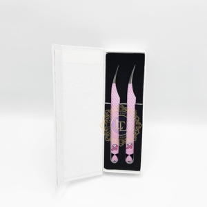 แหนบต่อขนตาปลอมทำจากสเตนเลสแบบมืออาชีพแหนบแยกกระดาษสีชมพูเคลือบด้วยกระดาษสีเงิน - Product Image 4