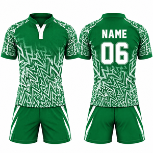 Ensemble de maillots de rugby personnalisés avec logo imprimé par sublimation, design graphique, séchage rapide, respirant, sans col, pour hommes, avec short - Product Image 4
