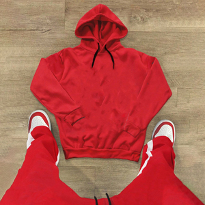 Conjunto de Sudadera con Capucha Roja, Manga Larga, Color Sólido, Ropa Casual Unisex, Estilo Urbano Otoñal, Corte Regular, 100% Algodón - Product Image 3