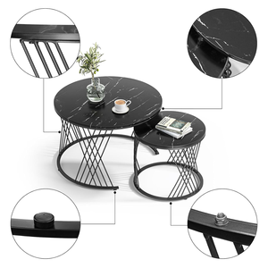 Modern Accent Coffee Tableware Faux <b>Marble</b> Top Custom Color Powder Coated Metal Construction for Living Room Apartment Furniture - Product Image 3