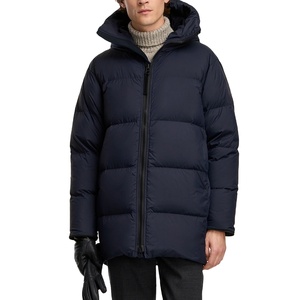 Venta al por mayor con capucha ropa de calle de invierno liso azul marino grueso poliéster forro burbuja chaqueta acolchada logotipo personalizado tamaño estándar Reversible - Product Image 1