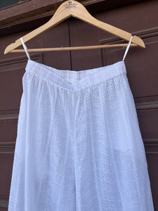 Women <b>White</b> Cotton Eyelet Wide Leg <b>Pants</b> Mid Waist Schiffli Embroidery <b>Palazzo</b> Flat Front Bohemian Summer Beach Resort Wear - Product Image 2