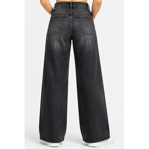 Jean en denim taille haute à jambes larges pour femme avec trois panneaux latéraux - Ecru naturel - Product Image 3