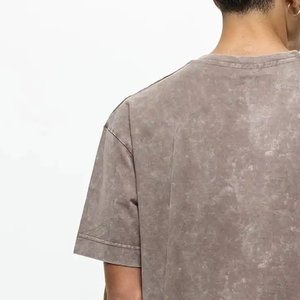 เสื้อยืดคอกลมโอเวอร์ไซส์ทรงลำลองสไตล์สตรีทสำหรับผู้ชาย ปี 2026 ราคาขายส่ง ผ้าคอตตอนสีพื้น ล้างสีแบบแอซิดวอช ไซส์พลัส - Product Image 5