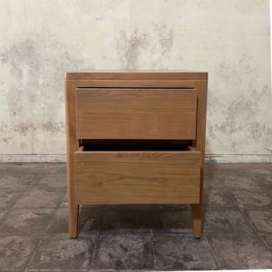 Commode compacte moderne scandinave en teck massif à deux tiroirs, pieds effilés, bois naturel, meuble de chambre à coucher, fabrication usine - Product Image 2