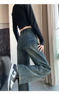 Pantalones Vaqueros de Mezclilla de Pierna Ancha Recta de Cintura Alta para Mujer, Estilo Vintage, Ajuste Holgado, Casual, Venta al por Mayor - Product Image 4