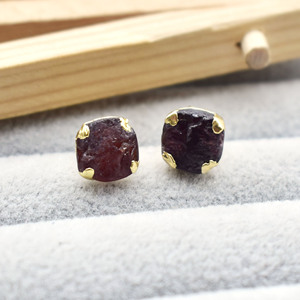 Raw Garnet <b>Stud</b> Earrings Natural Rough Garnet Electroplated <b>Stud</b> Earring January Birthstone Jewelry Handmade Earring Gift Women - Product Image 3