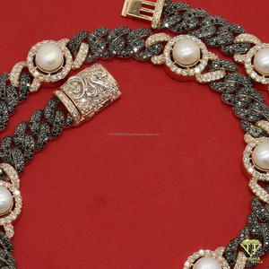 Cadena Cubana de Plata de Ley 925 con Perlas de Agua Dulce Grandes y Diamantes de Moissanita Negra VVS Estilo Hip Hop para Hombre - Product Image 2