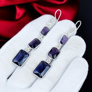 Pendientes de amatista de plata de ley 925, pendientes de piedra preciosa de nacimiento, hechos a mano, colgantes, joyería de regalo para mujer - Product Image 6