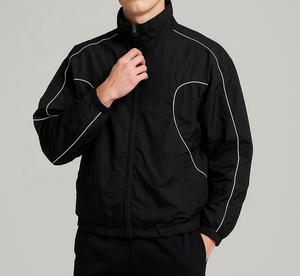 Custom Zip up Embroidered Logo Retro Nylon <b>Track</b> <b>Jacket</b> With Piping Blank Softshell Outdoor <b>Jacket</b> Windbreaker Men - Product Image 3