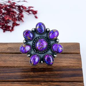 Copper Purple Turquoise Cluster <b>Ring</b> Oxidized Sterling <b>Silver</b> Floral <b>Statement</b> <b>Ring</b> Boho Artisan Jewelry Gift for Her - Product Image 5