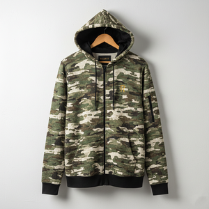 Sweat à capuche streetwear personnalisé Rexfit Sports, style pull-over, en coton camouflage épais, délavé à l'acide, effet soleil, broderie - Product Image 1