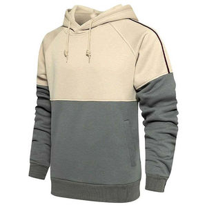 Sweat-shirt à capuche colorblock pour homme, beige et anthracite, en molleton, avec empiècements contrastants, épaules tombantes, logo personnalisé, décontracté, vente en gros - Product Image 6