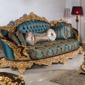 Juego de Sofás de Madera de Teca Real de Lujo para Sala de Estar, Muebles Antiguos Tapizados y Tallados a Mano de Estilo Europeo Clásico para Uso en Hoteles y Villas - Product Image 5