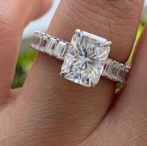 <b>925</b> Sterling <b>Silver</b> Radiant Cut Moissanite Diamond <b>Ring</b> Gift For Wedding & Anniversary - Product Image 4