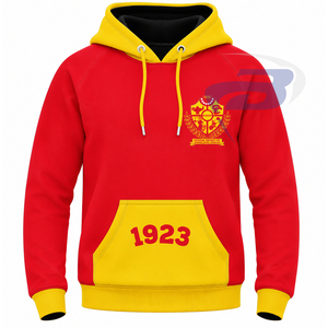 Sudadera con Capucha Roja para Hombre NSPDK Sorority con Bolsillo Canguro Dorado 1923, Sudadera Casual con Bloques de Color y Bordado Personalizado para Mujer - Product Image 1